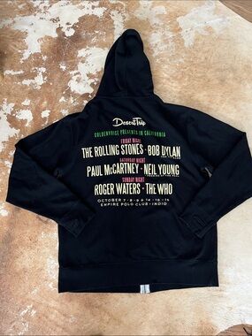 “Old-chella” Black Zip-Up Hoodie - Band Lineup Print